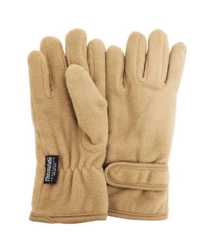 FLOSO Girls Childrens/Kids Plain Thermal Thinsulate Fleece Gloves (3M 40g) (Beige) Nylon