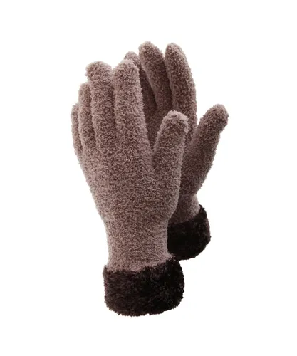 FLOSO Ladies/Womens Fluffy Extra Soft Winter Gloves With Patterned Cuff (Latte/Brown) - Multicolour - One