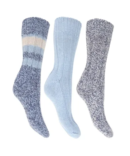 FLOSO Ladies/Womens Thermal Thick Chunky Wool Blended Socks (Pack Of 3) (Blue)