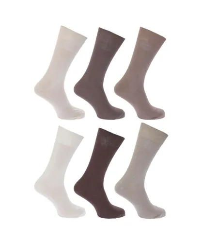 FLOSO Mens Plain 100% Cotton Socks (Pack Of 6) (Shades of Brown) - Multicolour