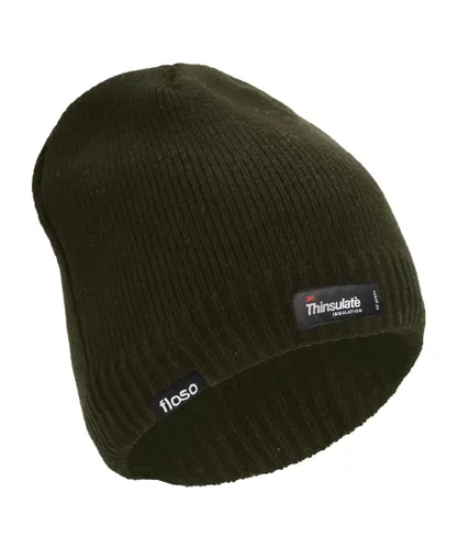 FLOSO Mens Plain Thinsulate Thermal Knitted Waterproof Winter Hat (Olive)