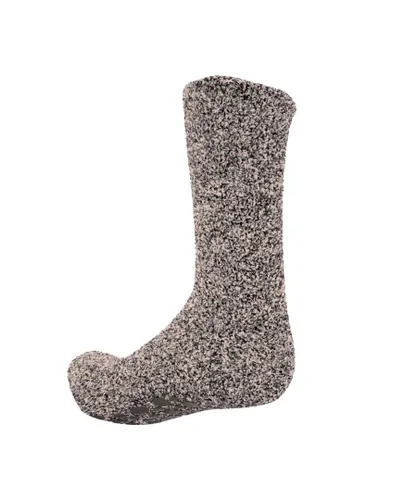 FLOSO Mens Warm Slipper Socks With Rubber Non Slip Grip (Brown)