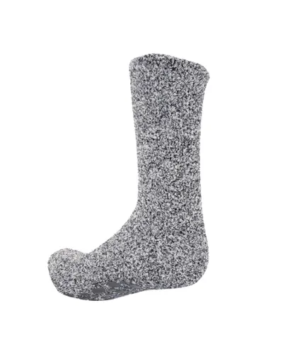 FLOSO Mens Warm Slipper Socks With Rubber Non Slip Grip (Grey)