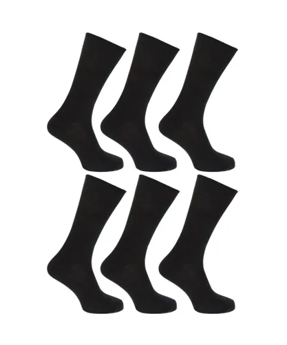 FLOSO Womens/Ladies Plain 100% Cotton Socks (Pack Of 6) (Black)