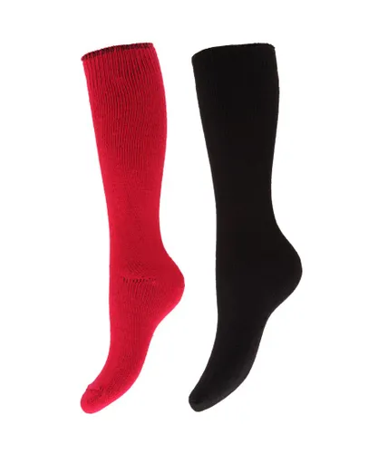 FLOSO Womens/Ladies Thermal Winter Wellington/Welly Boot Socks (2 Pairs) (Pink/Black) - Multicolour