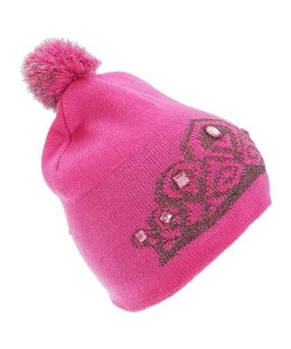 FLOSO Womens/Ladies Tiara Pattern Winter Beanie Bobble Hat (Pink) - One