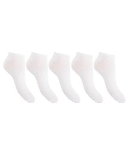 FLOSO Womens/Ladies Trainer Socks (Pack Of 5) (White)
