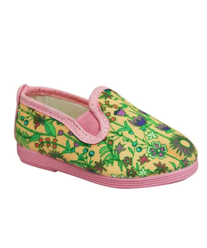 Flossy Childrens Unisex Style Denia Kids Pink/Green Plimsolls - Multicolour Textile