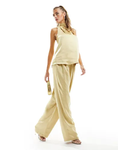 Flounce London satin floaty trousers in gold co-ord