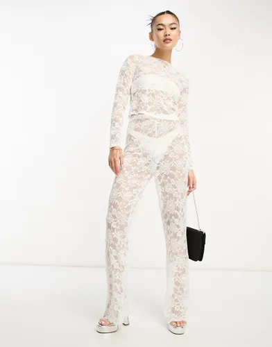 Flounce London sheer lace trouser in white co ord