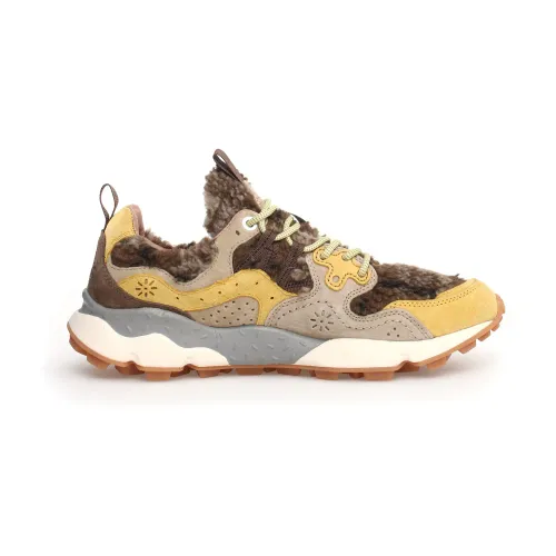 Flower Mountain , Beige-Brown Sneakers with Yellow Suede ,Beige female, Sizes: