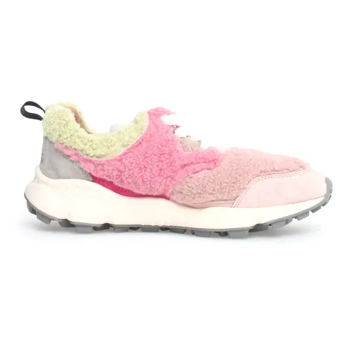 Flower Mountain , Colorful Fur and Nubuck Leather Sneakers ,Pink female, Sizes: