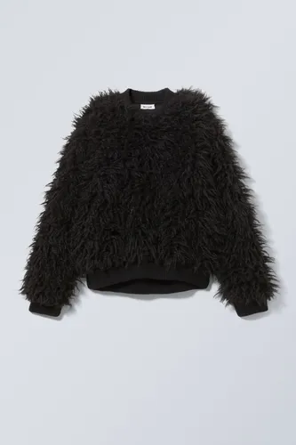 Fluffy Faux Fur Sweatshirt - Black