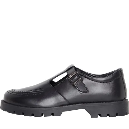 Fluid Junior Girls Leather Cleated Sole T-Bar School Shoes Black
