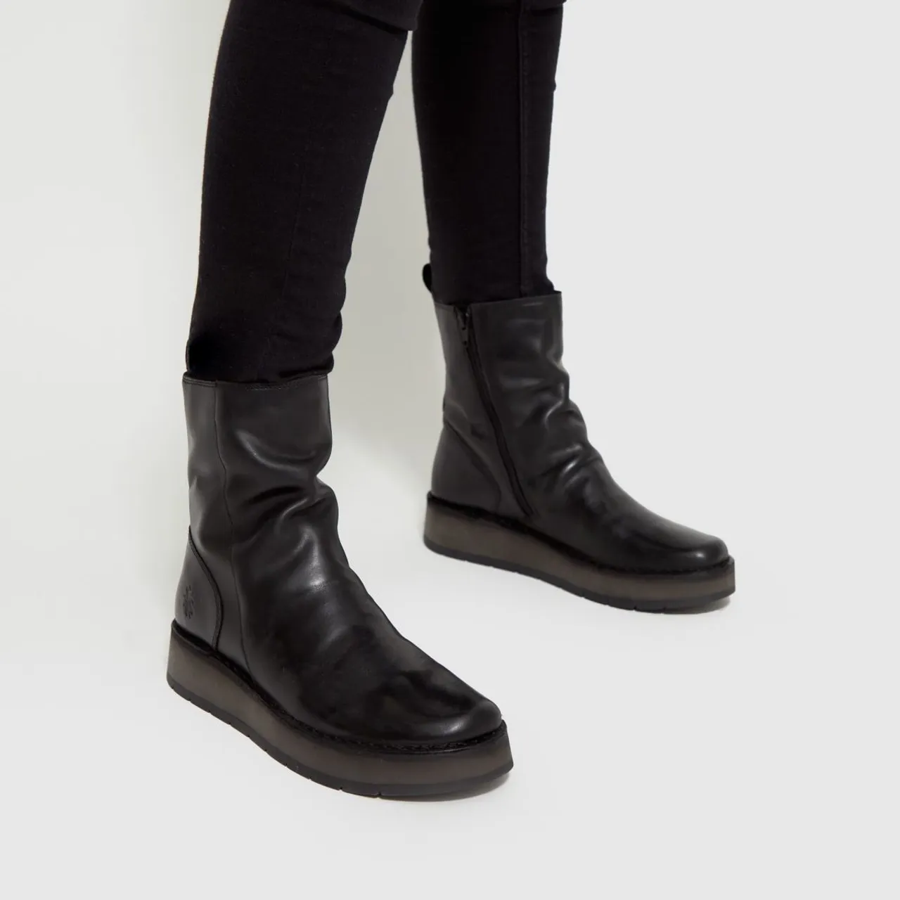 Fly London Reno Ruched Boots In Black