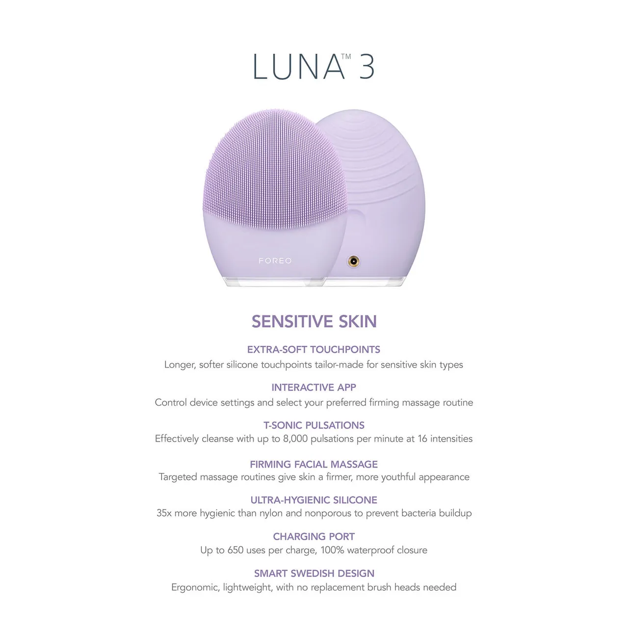 FOREO LUNA 3 Face Brush and Anti-Aging Massager (Various Options) - For Sensitive Skin