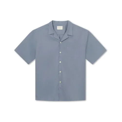 Forét , Short Sleeve Shirt Cotton Linen Blend ,Blue male, Sizes: