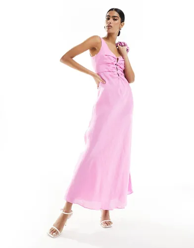 Forever New asymmetrical linen cut out maxi dress in pink