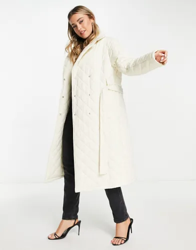 Forever New quilted wrap coat in cream-White