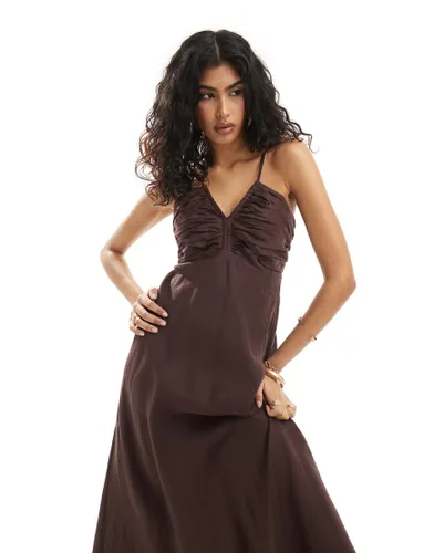 Forever New ruched bust detail midi dress in brown