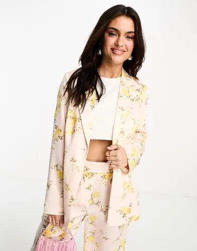 Forever New satin blazer co-ord in floral print-Yellow