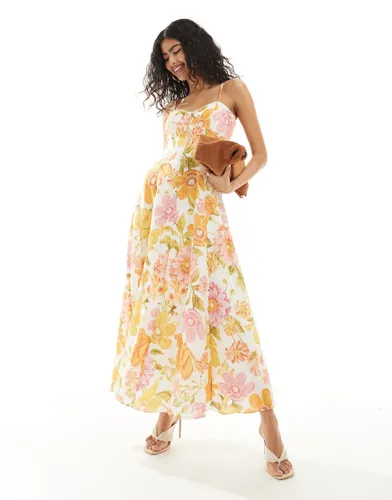 Forever New strappy midaxi dress in yellow and pink floral-Multi