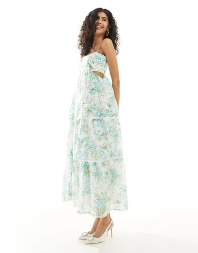 Forever New tiered midaxi dress in green and blue floral-Multi