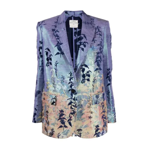 Forte Forte , Blue Floral Print Jacket with Metallic Threading ,Multicolor female, Sizes: