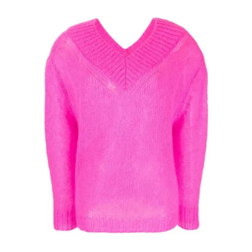 Forte Forte , Mohair double v neck sweater ,Pink female, Sizes: