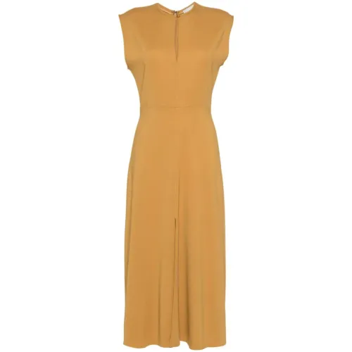 Forte Forte , Mustard Yellow Sleeveless Dress with Front and Rear Slits ,Beige female, Sizes: