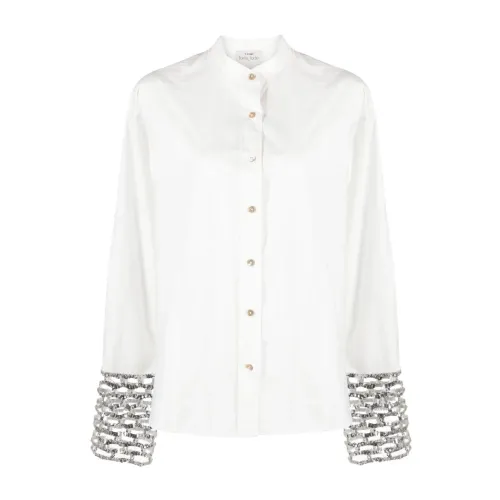 Forte Forte , Sequins Mesh Cuffs Poplin Shirt ,White female, Sizes: