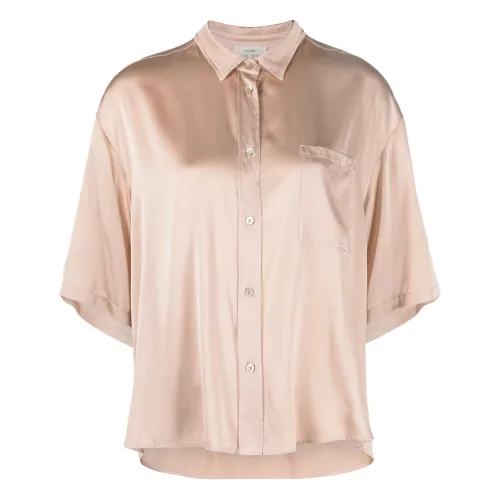 Forte Forte , Short Sleeve Satin Silk Stretch Shirt ,Pink female, Sizes: