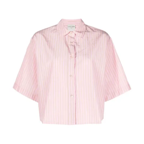 Forte Forte , Striped Nude Pink Short Sleeve Shirt ,Pink female, Sizes: