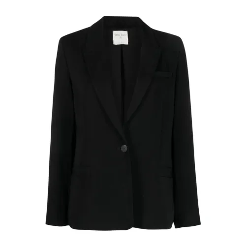 Forte Forte , Wool and Viscose Twill Jacket with Notched Lapel and Flap Pockets ,Black female, Sizes: