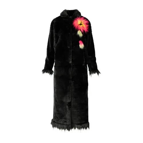 Fortini , A long coat of artificial fur frid ,Black female, Sizes: