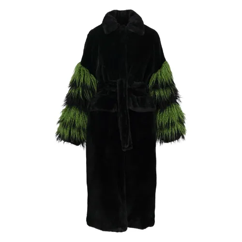 Fortini , Faux Fur Long Coat ,Black female, Sizes: