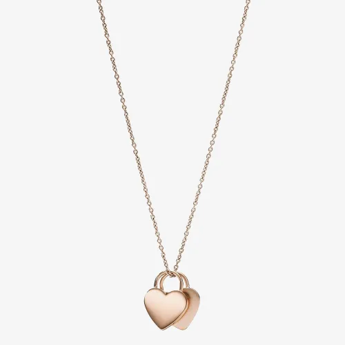 Fossil Duo Heart Rose Gold Tone Stainless Steel Necklace JF03205791