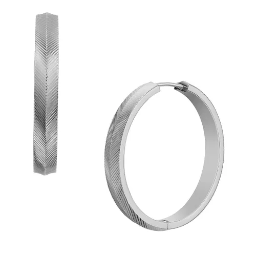 Fossil Earrings - Harlow Linear Texture Stainless Steel Hoop Earring - silver - Earrings for ladies
