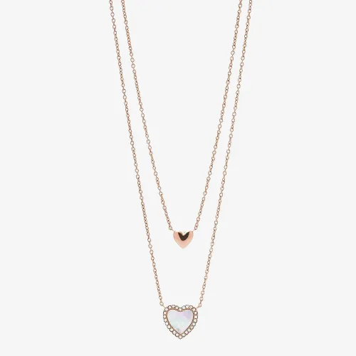 Fossil Hearts To You Mother Of Pearl Stainless Steel Multi-Strand Necklace JF03459791