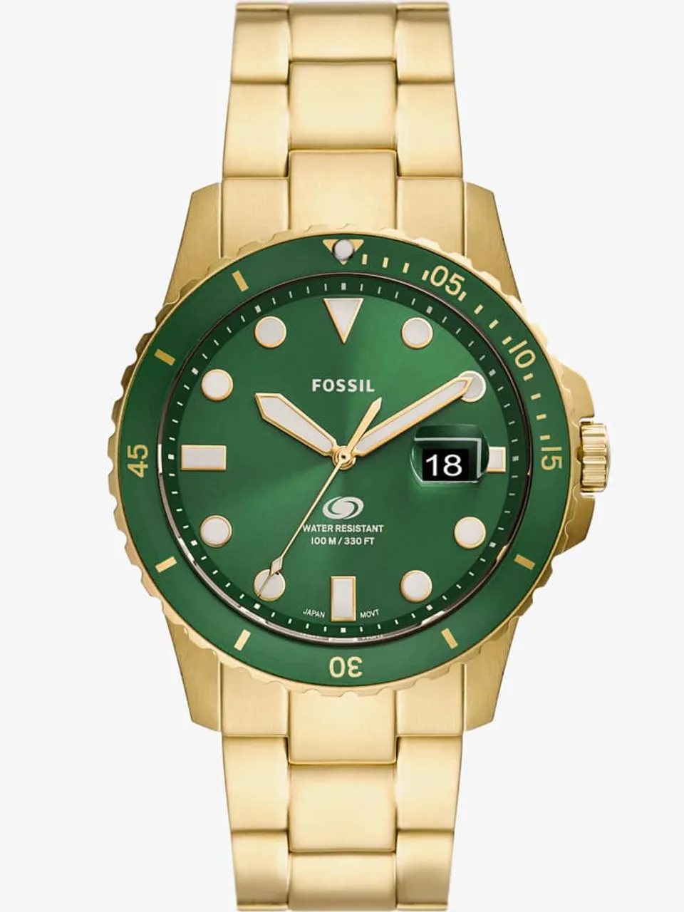 Fossil Mens Blue Gold Plated Green Dial Watch FS5950