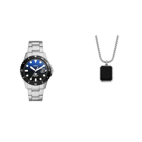 Fossil Men's Watch Blue Dive and Necklace Jewelry