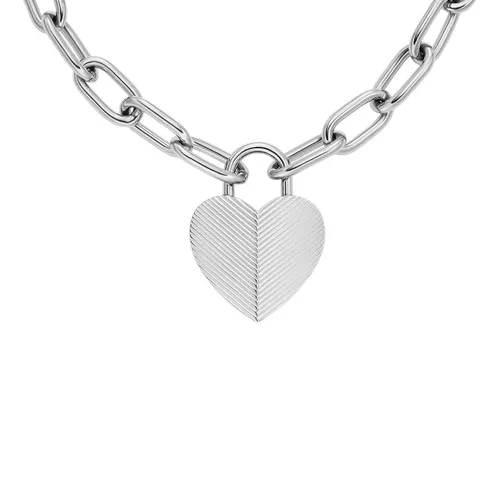 Fossil Necklaces - Harlow Linear Texture Heart Stainless Steel Pendan - silver - Necklaces for ladies