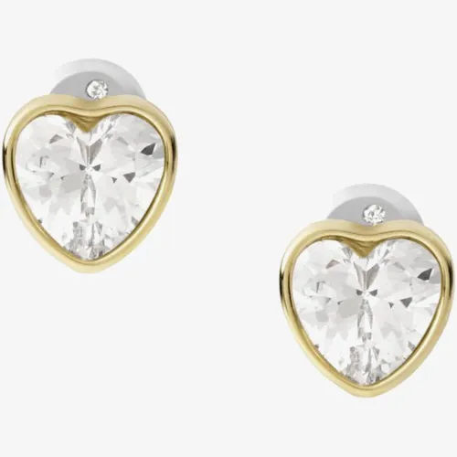Fossil Sutton Valentine Heart Gold Tone Crystal Heart Stud Earrings JF03935710
