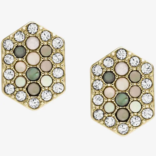 Fossil Val Holiday Sparkles Gold Tone Hexagon Stud Earrings JF03859710