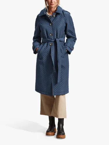 Four Seasons Quilted Trench Coat - Navy - Female
