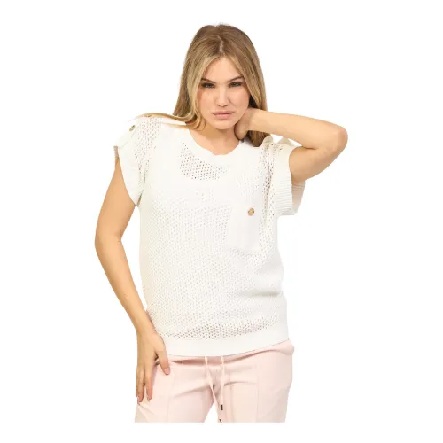 Fracomina , Beige Sweater with Decorative Buttons and Boat Neck ,Beige female, Sizes: