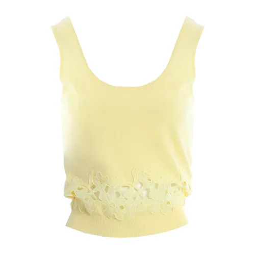 Fracomina , Sleeveless Top with Flower Appliques ,Yellow female, Sizes: