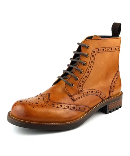 Frank James Camden Leather Tan Brown Burnished Brogue Mens Lace Up Boots