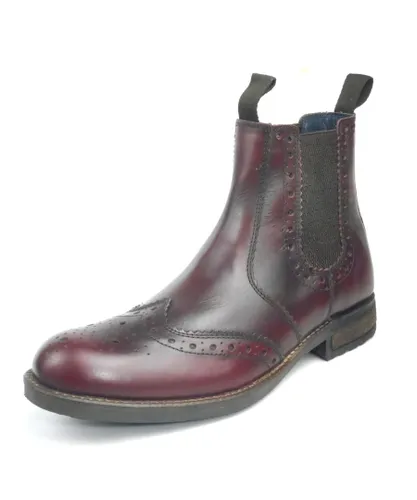 Frank James Chepstow Leather Bordo Brown Mens Brogue Chelsea Boots