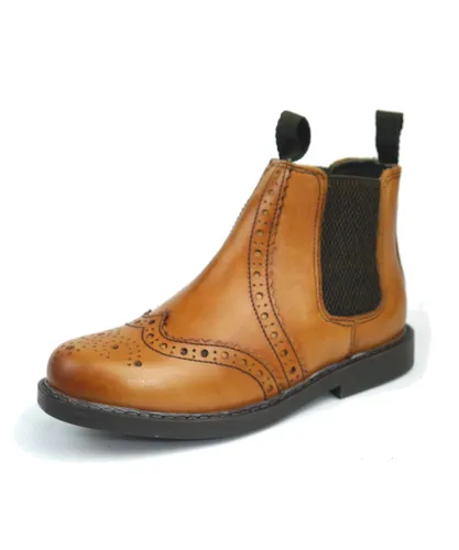 Frank James Childrens Unisex Cheltenham Leather Tan Brown Junior Brogue Chelsea Boots